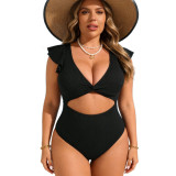 Plus Size Women's Ruffle Edge Waist Cutout One-Piece Swimsuit