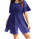 Holiday Plus Size Women's One-Piece Triangle Bottom Ruffle Sleeve Swimsuit