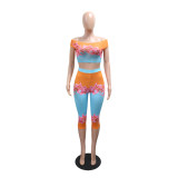 Women's Fashion Printed Off-Shoulder High-Waist Top and Pants Set