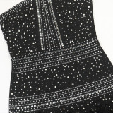 Women's Formal Party Strapless Beaded Feather Bodycon Evening Gown with Scarf Collar