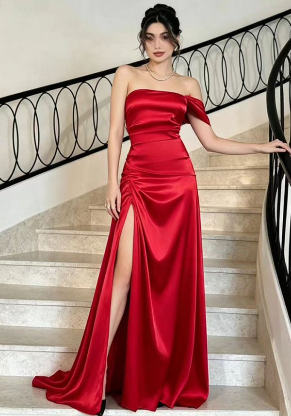 Summer Women's Red Strap Train Bodycon Formal Party Gown