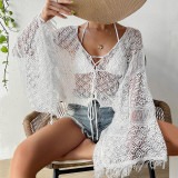 Women's Seashell Pattern Fringe Bell Sleeve Beach Cover-Up