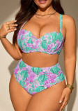 Plus Size Women's Printed Underwire Two-Piece Bikini Swimsuit