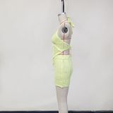 Summer Women's Solid Color Sexy Casual Knitted Beach Cover-Up Skirt Set