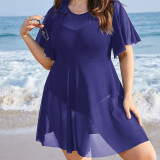 Holiday Plus Size Women's One-Piece Triangle Bottom Ruffle Sleeve Swimsuit
