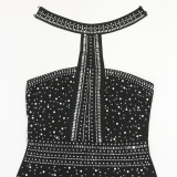 Women's Formal Party Strapless Beaded Feather Bodycon Evening Gown with Scarf Collar
