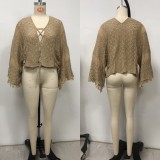 Women's Seashell Pattern Fringe Bell Sleeve Beach Cover-Up