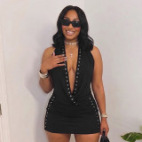 Summer Women's Halter Cowl Neck Tie-Up Top and Bodycon Skirt Two-Piece Set