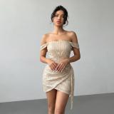 Women's Chic Off-Shoulder Sequin Solid Color Bodycon Evening Mini Dress