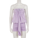 Women's Fashion Strapless Low Back Lace-Up Feather Patchwork Bodycon Dress