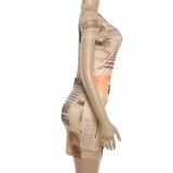 Spring Women's Printed Short Sleeve Bodycon Mini Dress