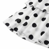 Women's Polka Dot Halter Neck Low Back Crop Top and Slim Waist Cascading Ruffle Long Skirt Set