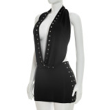Summer Women's Halter Cowl Neck Tie-Up Top and Bodycon Skirt Two-Piece Set