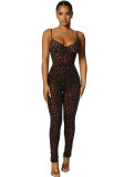 Summer Women's Flocked Strap Bodycon Tight-Fitting Jumpsuit