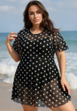 Holiday Plus Size Women's One-Piece Triangle Bottom Ruffle Sleeve Swimsuit