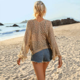 Women's Seashell Pattern Fringe Bell Sleeve Beach Cover-Up