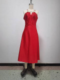 Summer Women's Fashion V-Neck Sleeveless Strap Slim Waist Dress