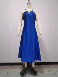 Summer Women's Fashion V-Neck Sleeveless Strap Slim Waist Dress