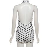 Summer Women's Polka Dot Halter Neck Low Back Bodycon Jumpsuit