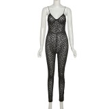 Summer Women's Flocked Strap Bodycon Tight-Fitting Jumpsuit