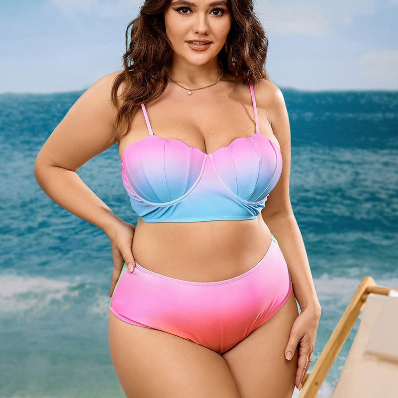 Plus Size Gradient High-Waist Two-Piece Bikini Swimsuit