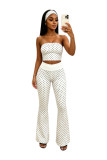 Women Polka Dot Strapless Top and Bell Bottom Pant Three-Piece Set (Includes Headscarf)