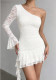 Summer Women Chic Lace One-Shoulder Fitted Mini Dress Sexy Party Dress