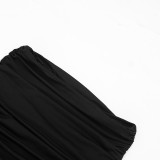 Spring Summer Women Sexy Lace Patchwork Ruched Skirt Set