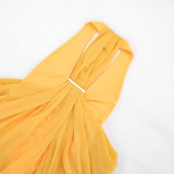 Spring Summer Women Sexy Halter Neck Patchwork Dress