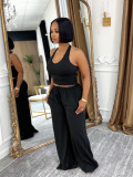 Summer Women Casual Street Halter Top & High Waist Wide Leg Pants Set