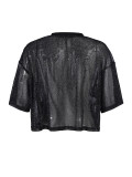 Women High Stretch Silver Cropped Round Neck Loose T-Shirt