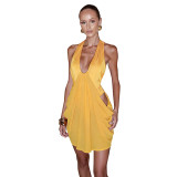 Spring Summer Women Sexy Halter Neck Patchwork Dress