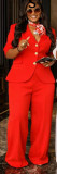 Summer Women Blazer & Long Pants Set Slim Waist Fitted Suit With Scarf Casual Formal Wear