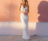 Women Sexy Low Cut V-Neck Halter Neck Hollow Out Knit Dress
