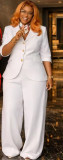 Summer Women Blazer & Long Pants Set Slim Waist Fitted Suit With Scarf Casual Formal Wear