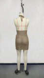 Women Sexy Hollow Out Slim Waist Halter Neck Bodycon Knit Beach Dress Holiday Style