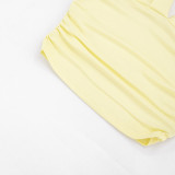 Women Solid Color V-Neck Ruffled Short Sleeve Top Tight Fitting Capri Pants Two-Piece Set