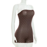 Women Polka Dot Color Block Strapless Tight Fitting Rompers