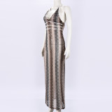 Women Color Block Patchwork Sexy Hollow Out Stretch Fitted Halter Neck Bodycon Dress