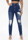 Women Ripped Denim Tight Pants With Fringe