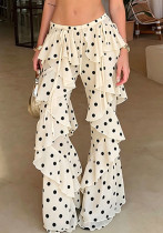 Summer Women Polka Dot Printed Lace-Up Patchwork Ruffled Bell Bottom Pants Summer Women Polka Dot Printed Lace-Up Patchwork Ruffled Bell Bottom Pants