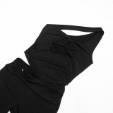 Summer Women Solid Color Slash Shoulder Hollow Out Open Waist Jumpsuit