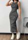 Women Striped Slit Dress Sexy Ribbed Knit Maxi Dress Holiday Style