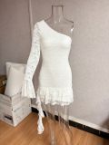 Summer Women Chic Lace One-Shoulder Fitted Mini Dress Sexy Party Dress