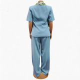Summer Women Blazer & Long Pants Set Slim Waist Fitted Suit With Scarf Casual Formal Wear