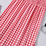 Women Sexy Wrap Strapless Top Plaid Long Skirt Two-Piece Set