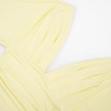 Women Solid Color V-Neck Ruffled Short Sleeve Top Tight Fitting Capri Pants Two-Piece Set