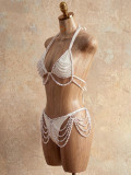 Women White Pearl Bikini Cover-up Beach Swimsuit Set