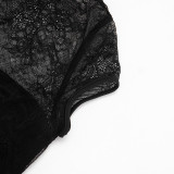 Spring Summer Women Sexy Lace Patchwork Ruched Skirt Set
