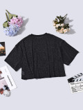 Women High Stretch Silver Cropped Round Neck Loose T-Shirt